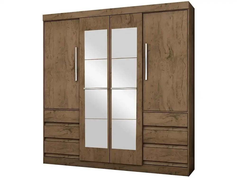 Guarda-roupa Casal com Espelho 4 Portas 6 Gavetas Araplac Atraente Sofia