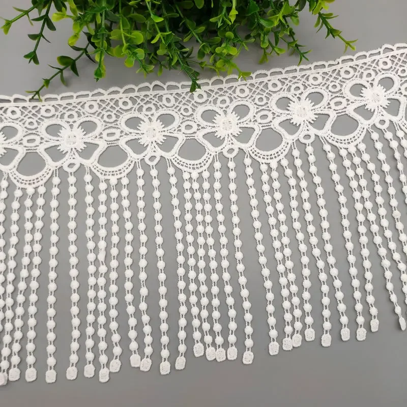 20cm Hollow Out Floral Embroidered White Lace Ribbon Long Fringe Lace Tape Wedding Dress Home Curtain Garment Decoration Tassel