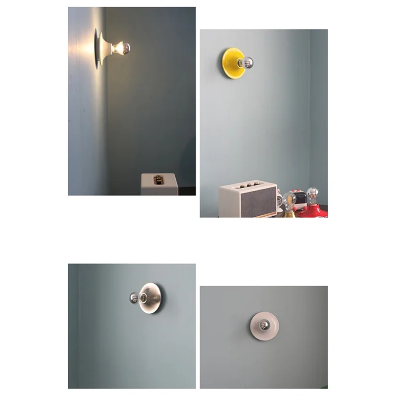 

ABFU-Retro For Home Bedroom Bedside LED Macaron Wall Lamp Wall Light E27 Colorful Living Room Background Lighting Nickel