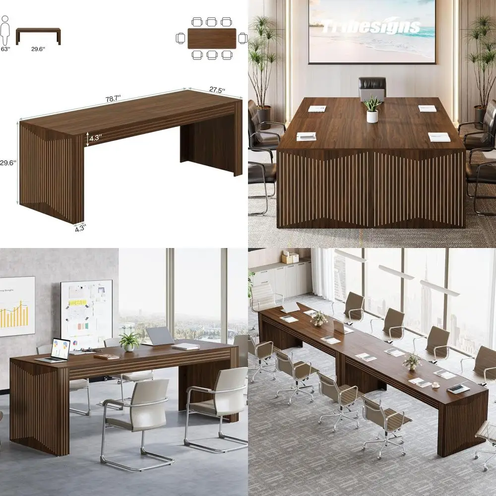 

Walnut Brown 6.5' Boardroom Table, 78.74 Long x 27.5 Wide, Heavy Duty Legs for Conference Rooms (2-Piece Set)