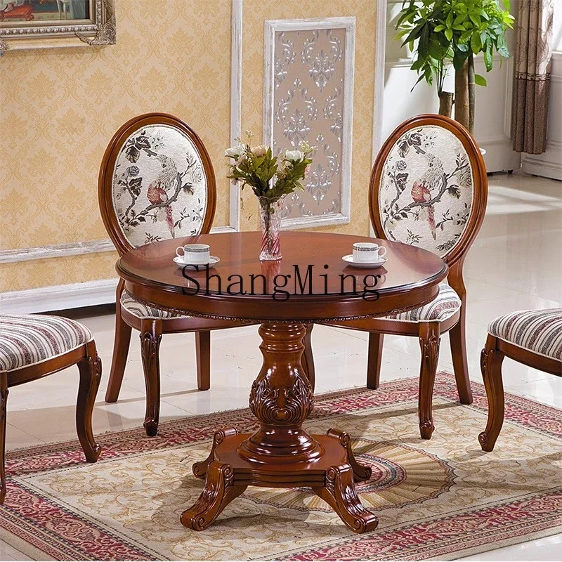 SM new solid wood dining table and chair combination small apartment negotiation table household restaurant round table