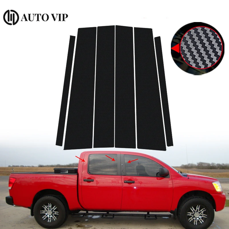 

6Pcs Car Pillar Posts Door Window Trim Sticker for Nissan Titan Crew Cab carbon fibre 2004-2012 2013-2015 Car accessories