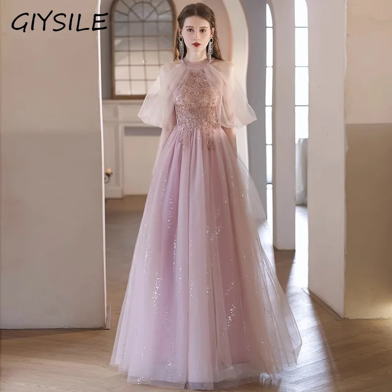 

2025 New Pink Dress Luxury Birthday Bar Mitzvah High Sense Pearl Sequins Formal Dress Women Elegant Party Dresses Women Evening