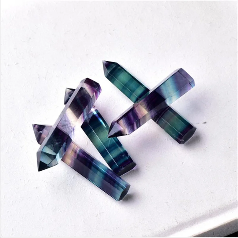 Natural Colorful fluorite Hexagonal Column Crystal Point Home Decoration Ornaments wand Energy Ore Birthday Gifts 30-150mm