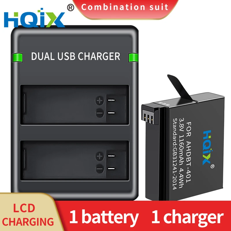 HQIX for Gopro Hero 4 Gopro Hero 4+ Camera AHDBT-401 Dual Battery Charger