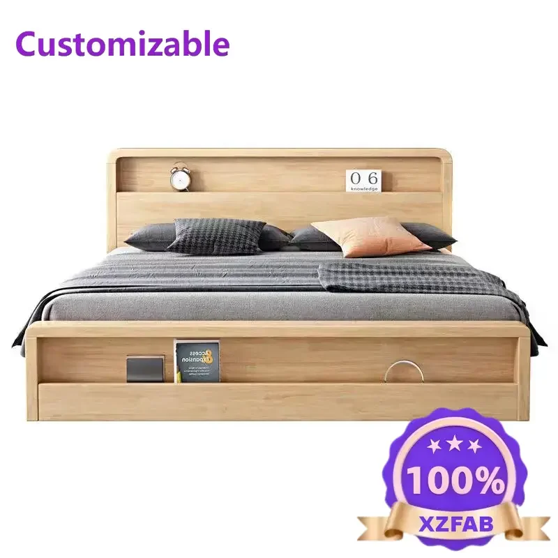 Factory Direct 2026 Factory direct sales Nordic style e****my light luxury solid wood bed modern simple European rubber wood mas