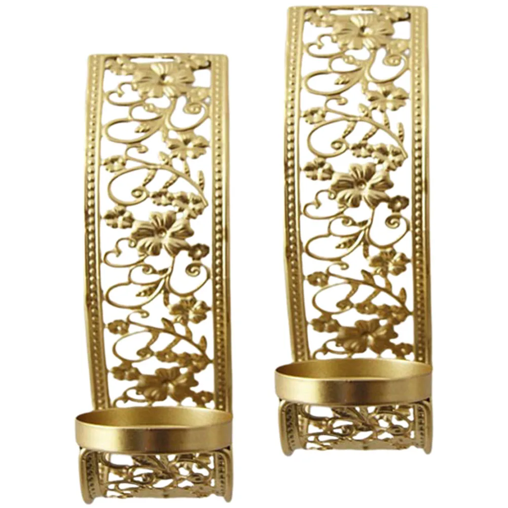 

2 Pcs Candlestick Hollow Wall Decoration Sconce Holder Holders for Candlesticks Decorative Golden Vintage
