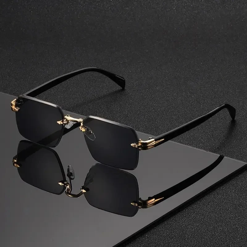 Rimless Rectangle Sunglasses for Women and Men – Fashion Small Square Frameless Shades, Summer Travel UV400 Protection Eyewear, Classic Uni Oculos