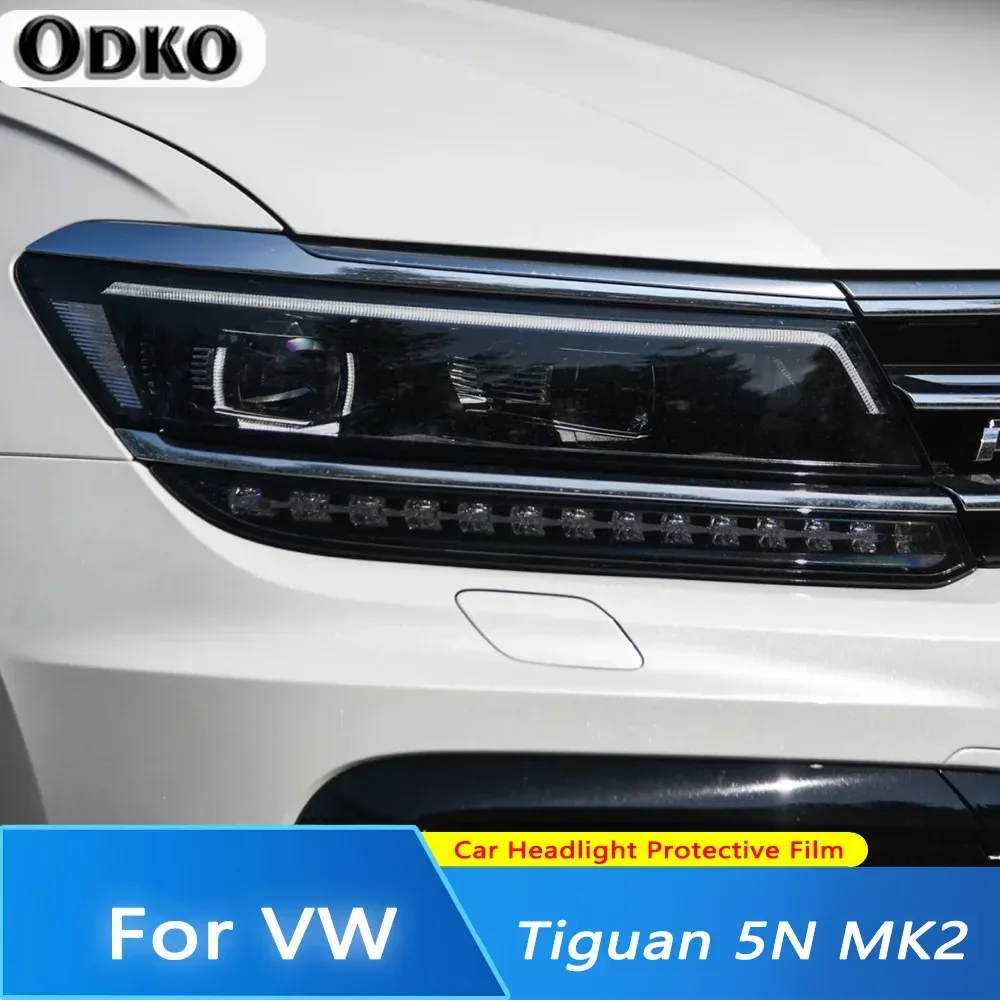 For Volkswagen VW Tiguan 5N MK2 17-19 Car Headlight Protective Tint Lamp Film Smoke Black Transparent TPU Protection Sticker 2PC