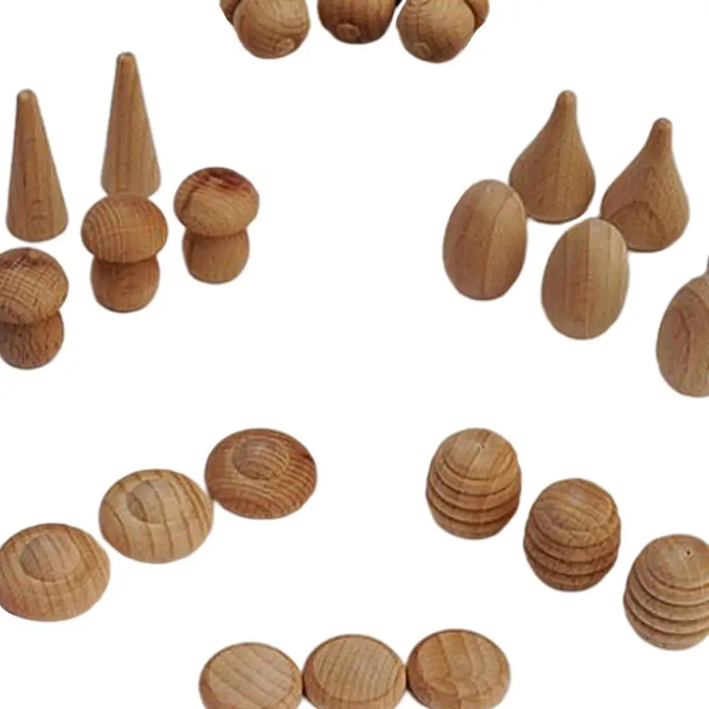 24 ชิ้นงานฝีมือไม้ธรรมชาติธรรมดาหมุดมินิตุ๊กตาเปล่ารูปร่างชิ้นส่วน DIY สําหรับเด็ก