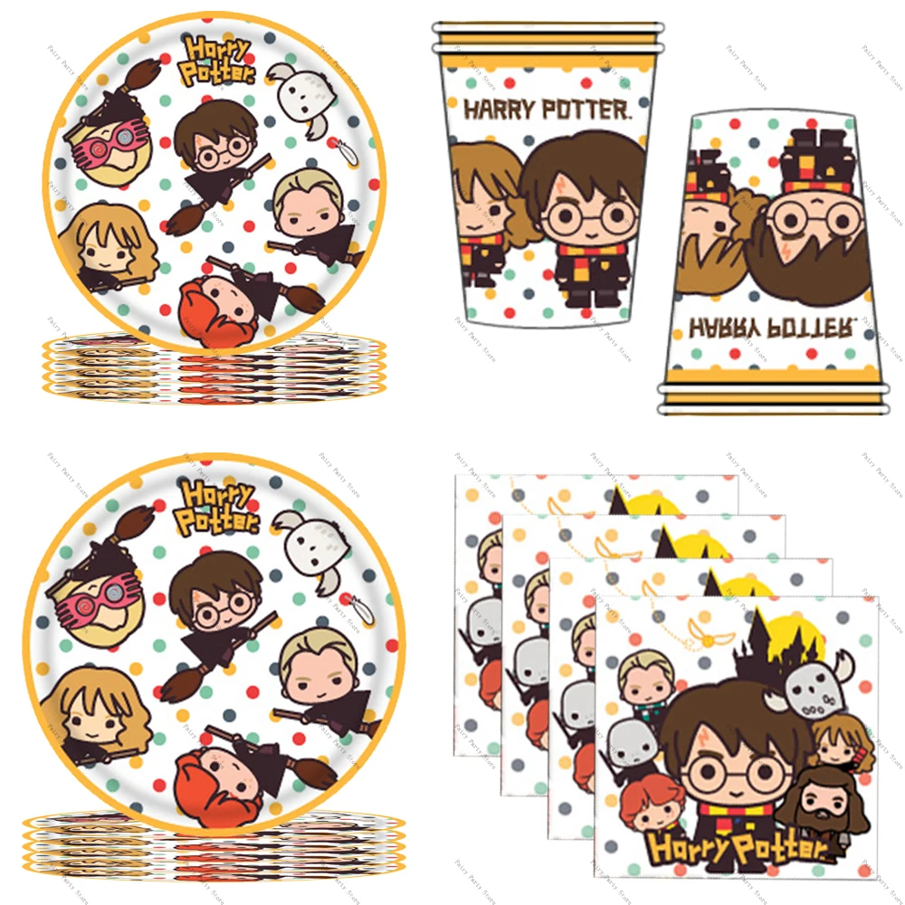 KAYOU Harry Potter Birthday Party Tablecloth Balloon Tableware Set Cups and Plate Paper Party Decoration Gift Box Baby Baptism