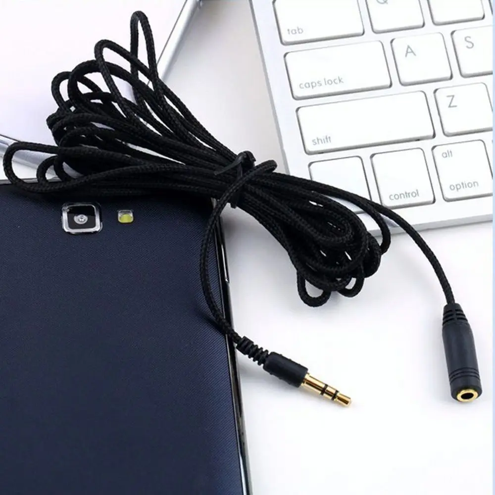 

GOLD Earphone Long Female To Male Black Cable Audio Cloth Cord Headphone 16ft Extension 3.5mm 5m