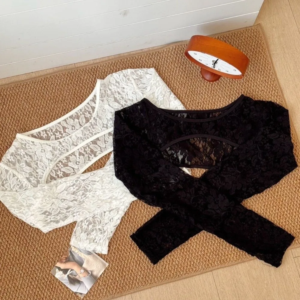 Long Sleeve Lace Sun Protection Tank Top Lightweight Fashion Elastic Flower Printed Shawl Breathable Mesh Top