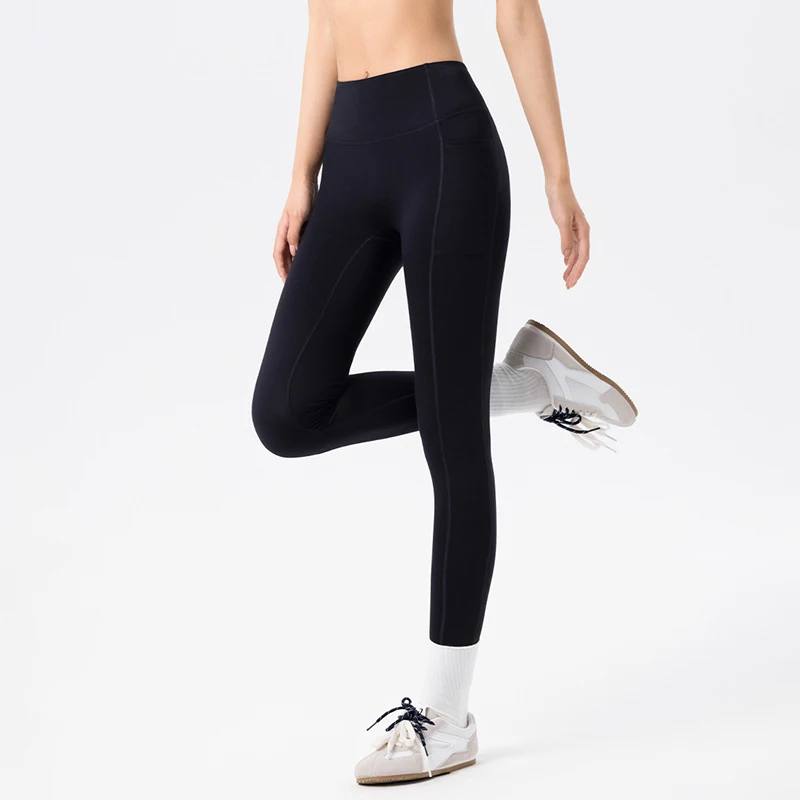Sexy High Waist Hip Lifting Stretch Leggings Women Fall Winter Fleece Tight Yoga Leggings Side Pocket Fitness Sports Leggings