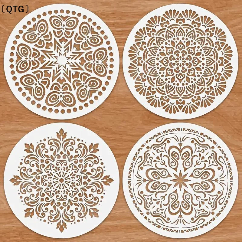 〔QTG〕4PCS Mandala Stencils 7.9x7.9inch Round DIY Painting Templates For Wall Wood Fabric Decor