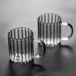 كوب ماء زجاجي مخطط مقاوم للحرارة مع مقبض ، سعة كبيرة ، إفطار ، دقيق الشوفان ، الحليب ، القهوة أعلى 6 مبيعات مزهرية زجاجية ذات أرضية كبيرة - رقم 6