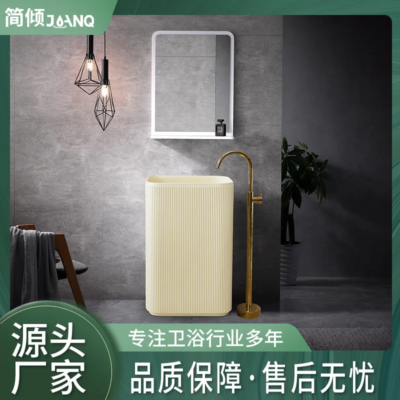 Manufacturer wholesale integrated column basin, artificial stone ceramic single-hole wash basin, portable practical wash basin