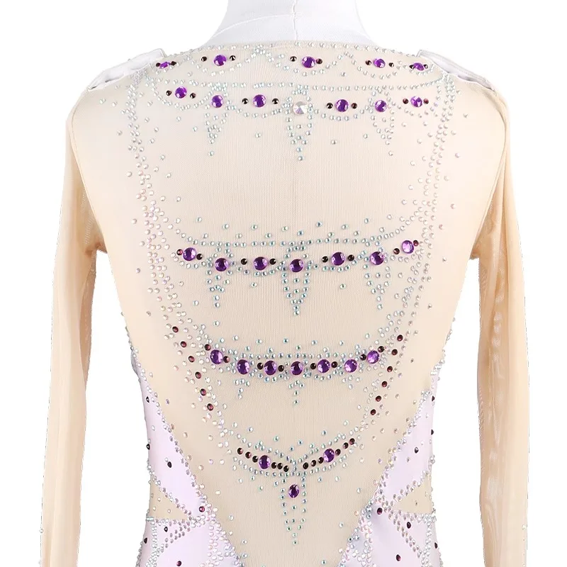 맞춤형 피겨 스케이팅 공연 의상 소녀 스케이트 스커트 성인 경쟁 등급 라이트 퍼플 화려한 다이아몬드