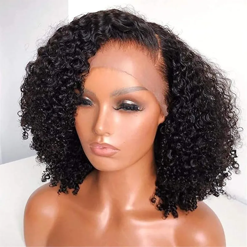 

Парик-боб из натуральных волос, 180% плотность, черный, без клея, короткий, мягкий, кудрявый, глубокий, 13x4, с кружевной передней частью, для женщин, с детским волосом, предварительно пророщенный, на каждый день