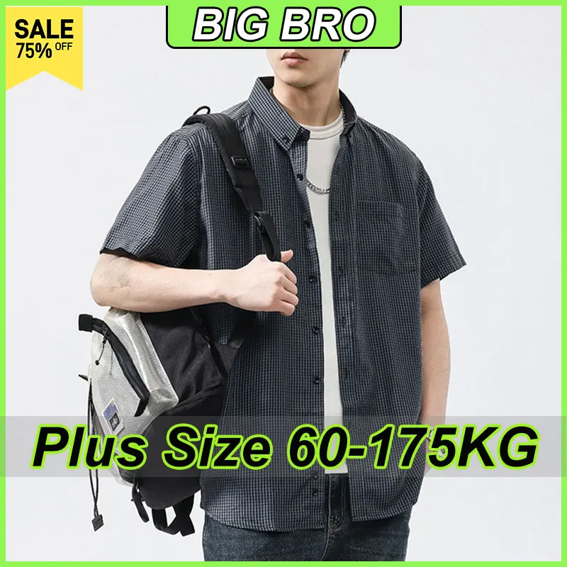 

Summer Plus Size Men's Shirt 7XL 8XL 10XL Plaid Cotton Short Sleeved Shirt Male Fashion Casual Tees Fat Boys Teen Tops 60-175KG