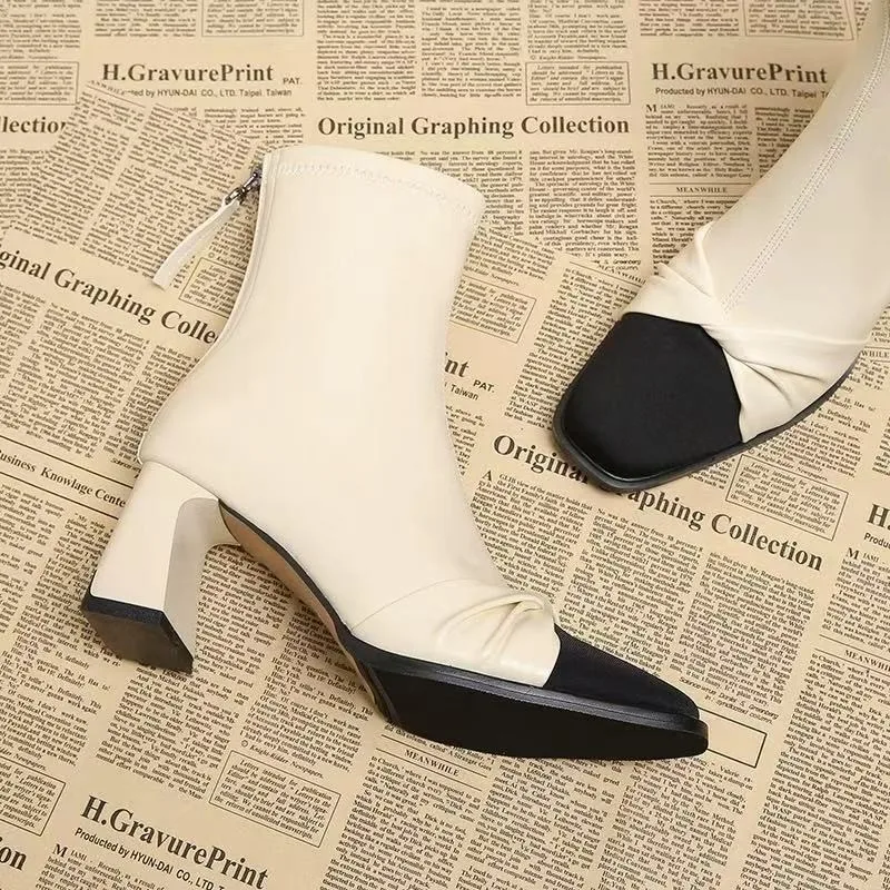 2025 primavera y otoño nuevos tacones altos de moda botas cortas puntiagudas para mujer aspecto fino y alto botas de mujer de moda de diseñador