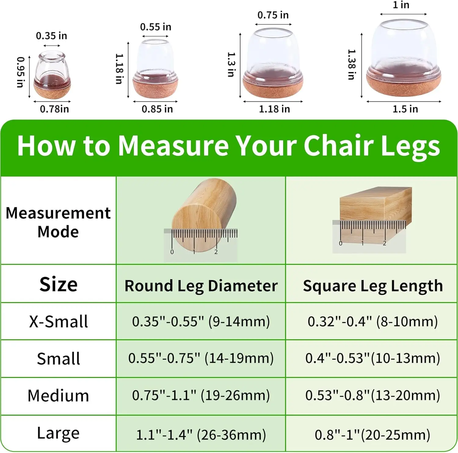 8PCS Clear Silicone Chair Leg Floor Protectors Small Round Diagonal Furniture Foot Cover for Hardwood Floors Reduce Noise