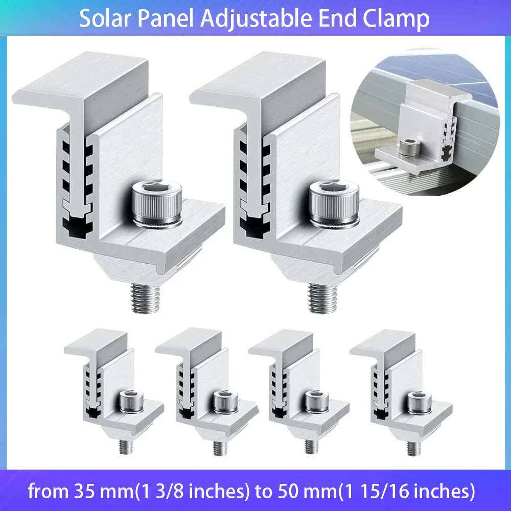 6/14pcs Solar Panel Mounting Z Bracket Adjustable End Clamp Solar  Mounting Aluminum Rail End Clamps for PV Mounting System