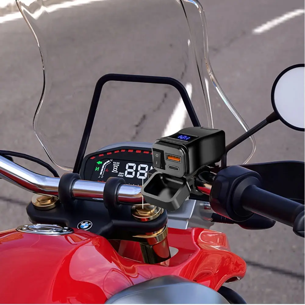 ZHIYU PD QC3.0 Waterproof Motorcycle Charger Dual USB Fast Charger With Switch Voltmeter Moto Parts view 5
