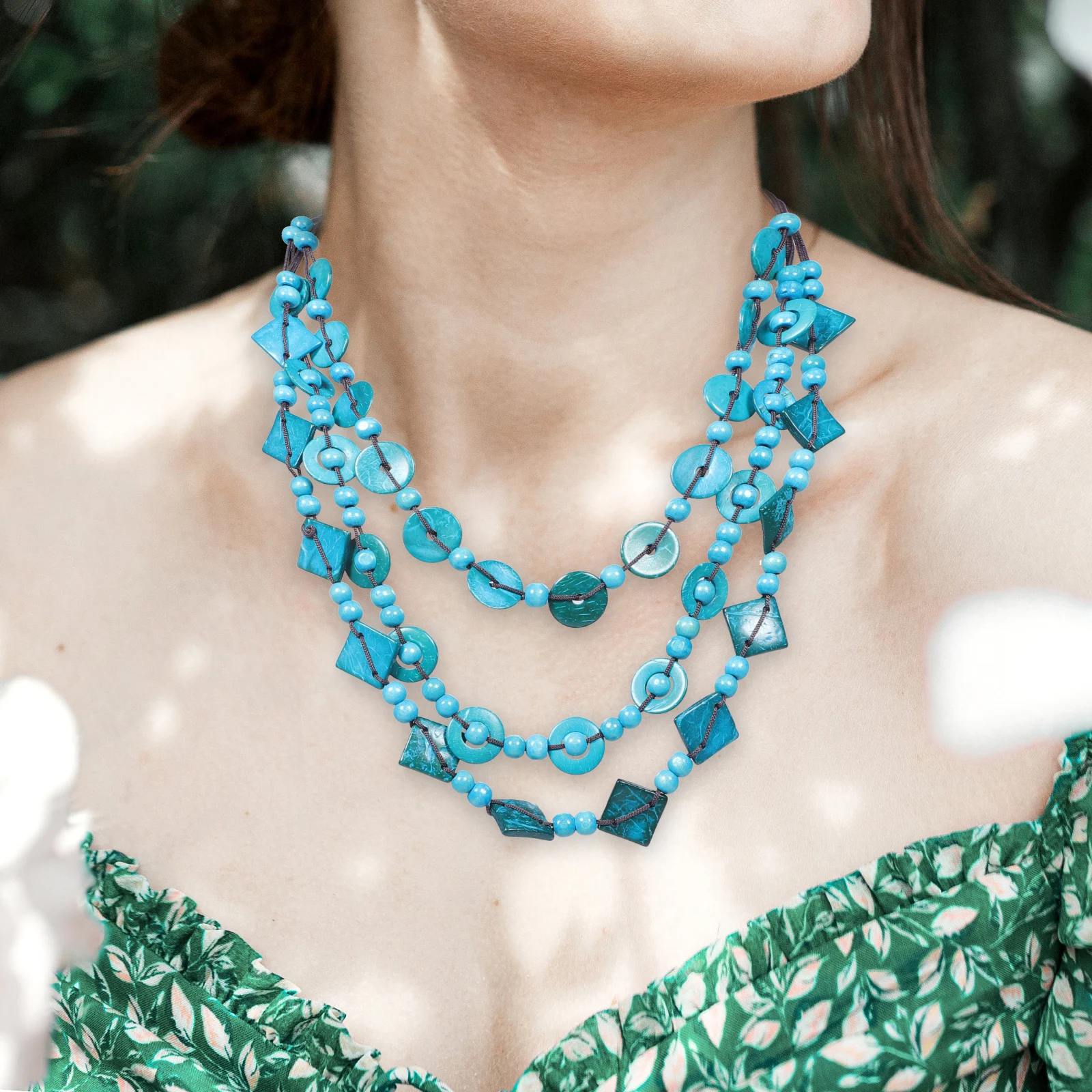 Retro geflochtene Kokosnussschale handgestrickter Holz Strandschmuck für Frauen Böhmen Stil Anhänger Ozean Halskette