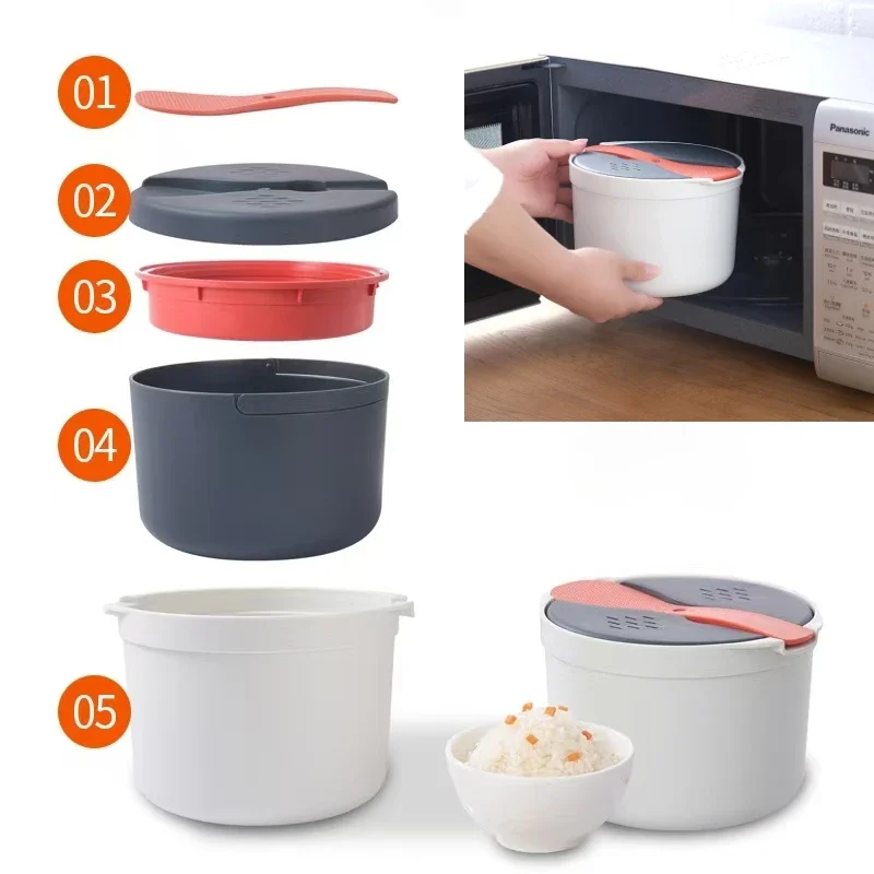 

Microwave Rice Cooker Set Portable Food Container, Large Capacity Multifunctional Steamer, Household Bento Lunch Box Steamer Pot