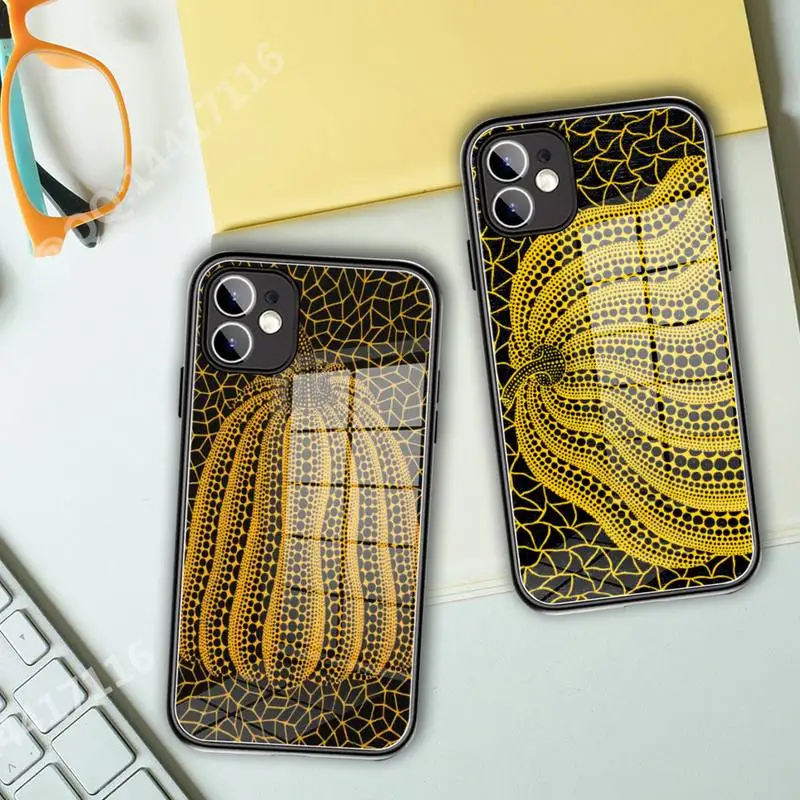 

Yayoi Kusama Pumpkin Art Phone Case Tempered Glass For iPhone 13 11 Pro XR XS MAX 8 X 7 Plus 12 Mini phone Full Coverage covers