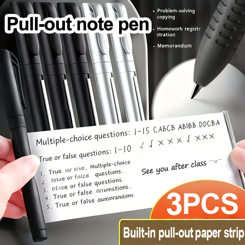 

3 гелевые ручки со встроенными выдвижными блокнотами, двусторонняя запись, черные чернила 0,5 мм, быстросохнущие, удобный зажим для ручки, подходят для использования в классе, письма, офиса, в качестве награды за успехи и т.д.