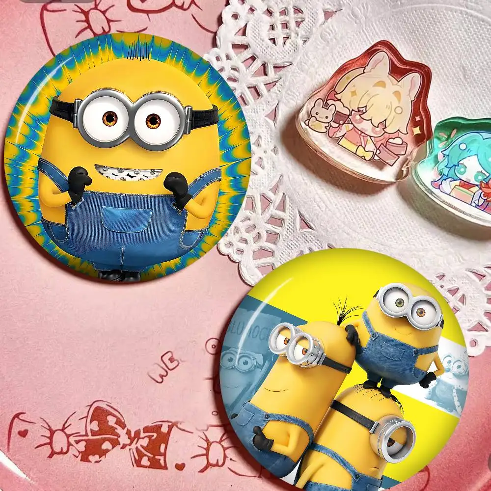 Cute M-minions Cartoon Brooches Anime Badge Round Handmade Brooch Lapel Pins Jewelry for Backpack Clothes Gifts