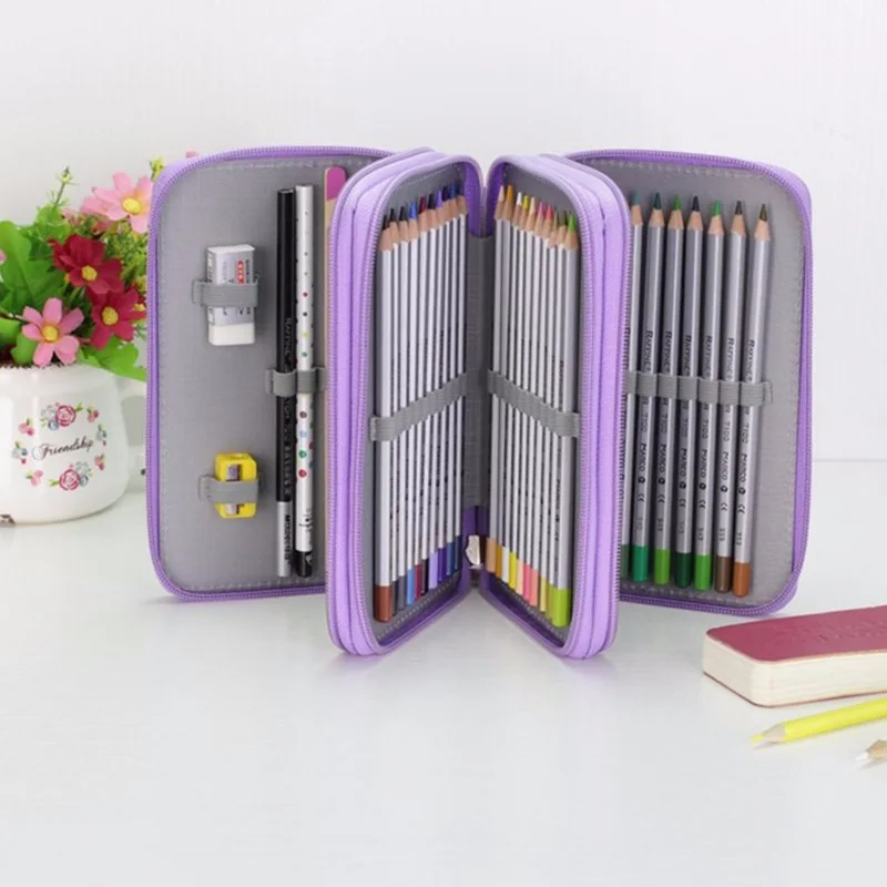 32/52/72 Slots Pencil Case School Pencilcase for Girls Boys Stationery Organizer Pen Box Large Capacity Zipper Pouch Penal Bag