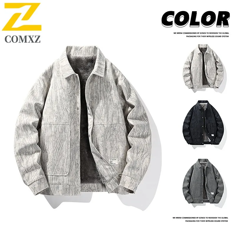 

COMXZ 2025 Men Notch Collar Big Size Workwear Jacket Autumn Winter Loose Fit Casual Warm Versatile Coat Trendy