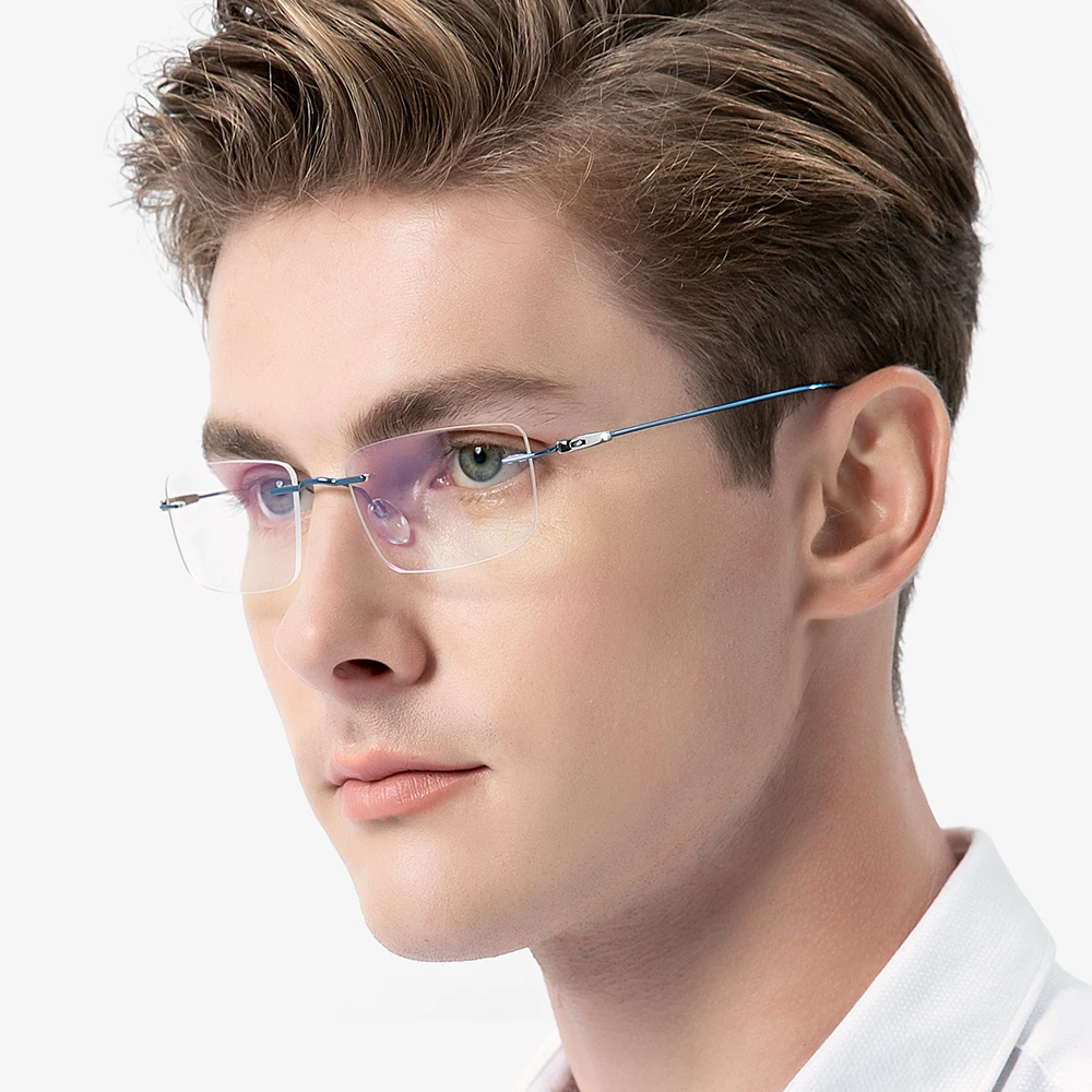 FONEX Titanium Eyeglasses Frame Men Brand Design Square Rimless Frameless Glasses Women Ultralight-Weight Japanese Eyewear 85708