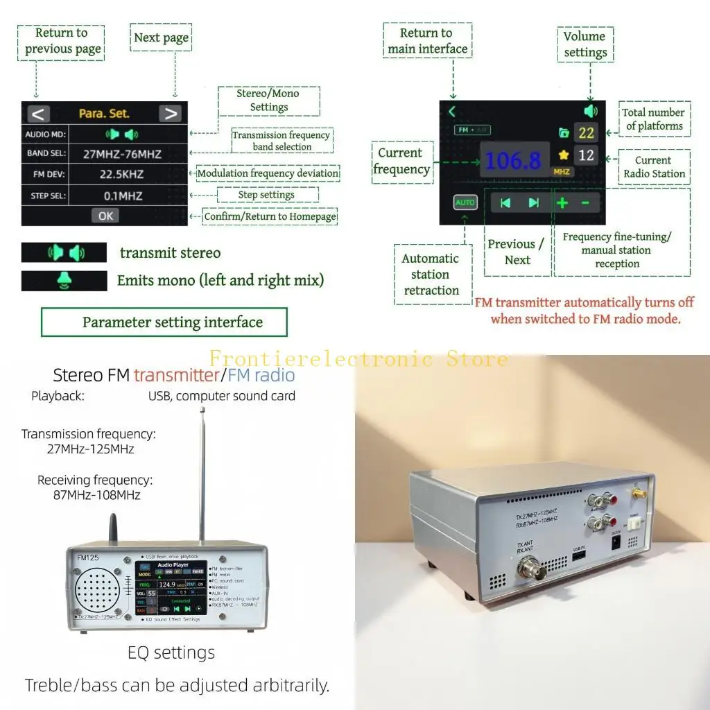 

G8DB FM125 Efficient FM Radio Player Multiple Auditory Sources Bluetooth-compatible