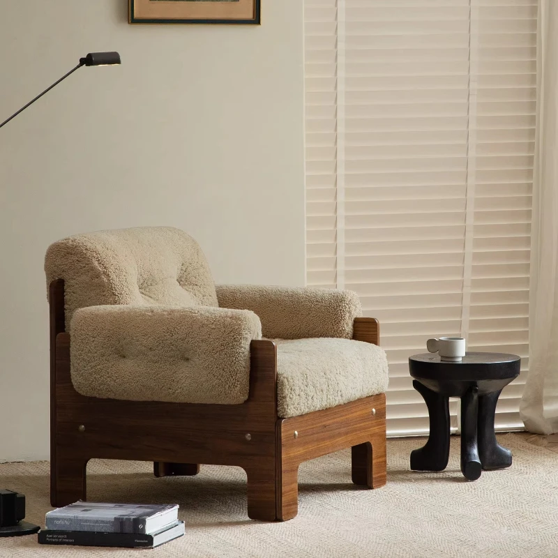 

French medieval retro lamb wool, living room single sofa