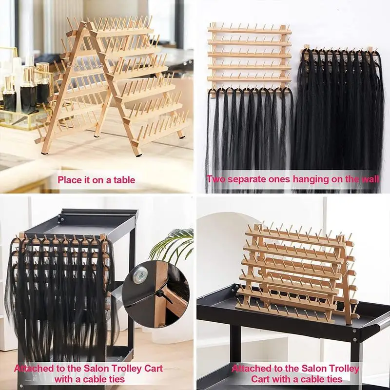 Wooden Thread Rack Foldable Spool Stand Braiding Rack Double-sided 120-Spool Thread Organizing Rack For Cross Stitches Embroider