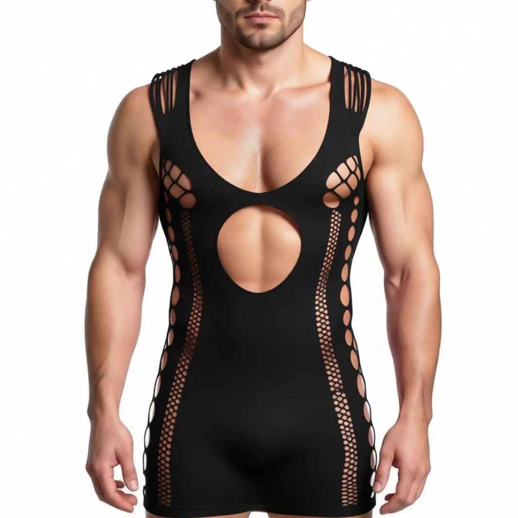 

Men's Mesh Tops Male Body wear Sexy Lingerie Gentleman Exotic Apparel Black Hot Pink Blue White Red Color ropa interior hombre
