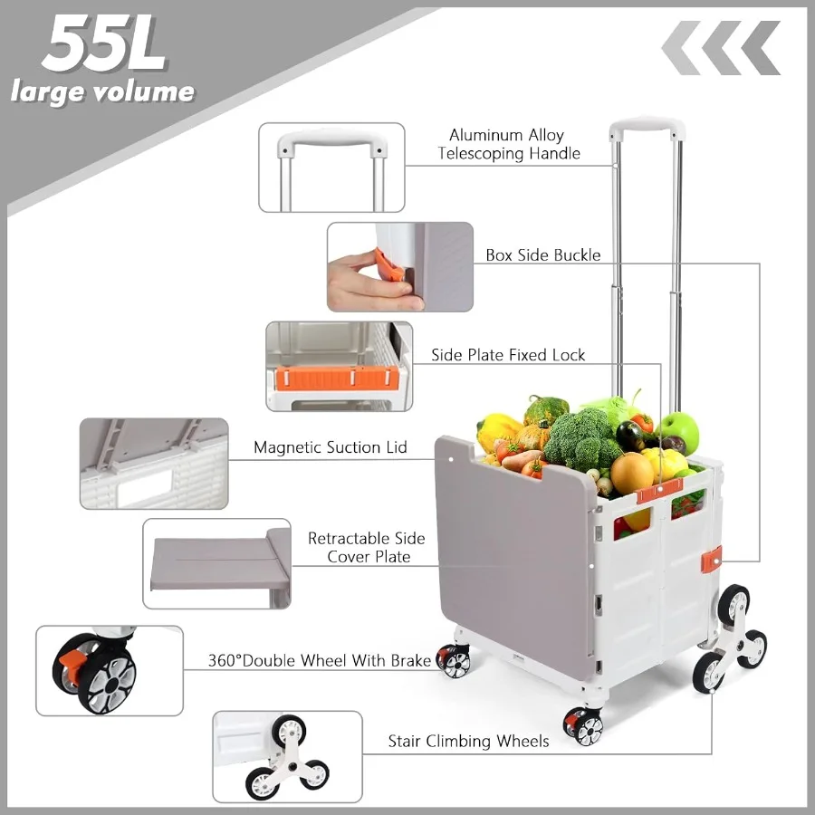عربة أدوات قابلة للطي مع عجلات تسلق الدرج للمعلمين والتسوق: قفص دوار قابل للطي مع غطاء مغناطيسي Telesco #3