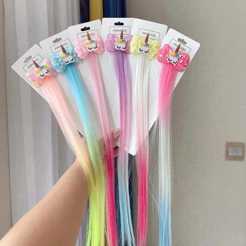 New Unicorn Sequin Hairpin Gradient Wig Child Hair Rope Hairband Unicorn Cartoon Headpiece Hair Clip Girl Hair Accessories Tiara