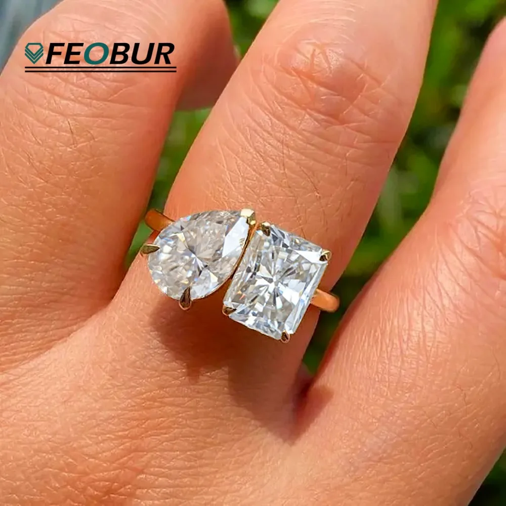 

Кольцо с муассанитом груши и сияющей огранки 4 карата для женщин, два камня Toi Et Moi, обручальные кольца, сертифицированные ювелирные изделия, стерлинговое серебро 925 пробы