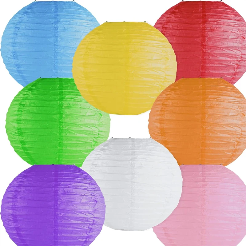 8inch (Approx. 20.3cm) Colorful Combination Chinese/Japanese-Style Hanging Paper Lanterns with Metal Frames Suitable for Home Lighting, Parties, Event Decorations (8-Piece Set)