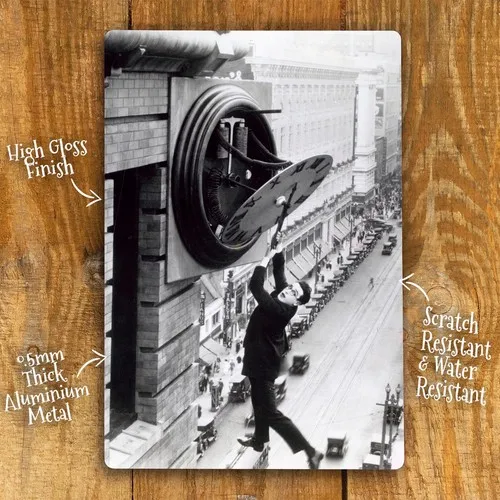 Home Wall Art Metal Sign Poster Harold Lloyd Safety Last Film 1921 2 Sizes
