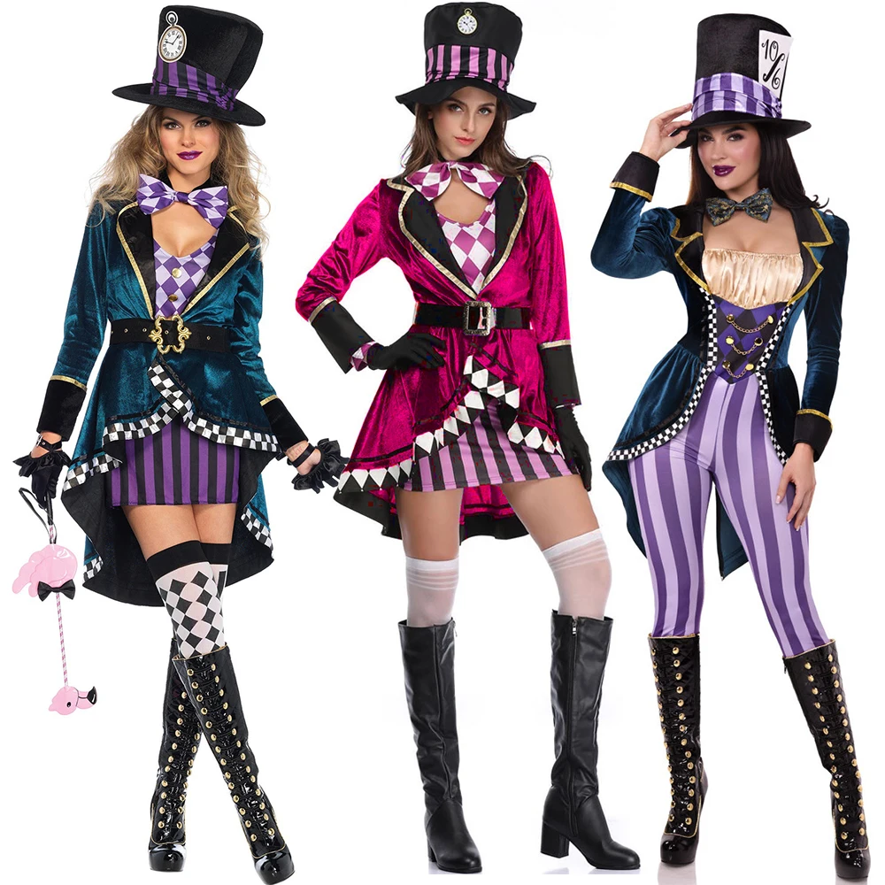 Disfraz de Cosplay de Mago, Payaso, Sombrerero Loco, Vestido Sexy de Cuento de Hadas para Adultos, Esmoquin de Actuación de Circo Mágico para Mujer