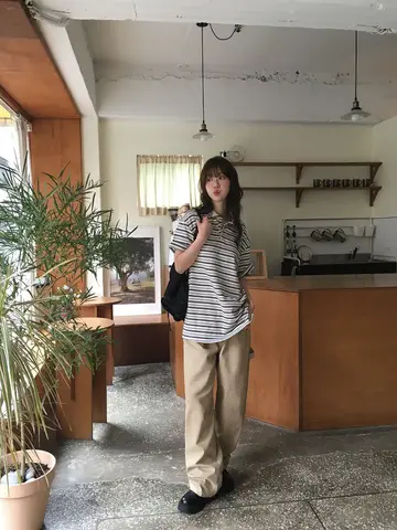 레트로 한국 스타일 폴로 넥 반팔 티셔츠 여성 여름 루즈 캐주얼 스트라이프 탑 다목적 단순 편안한 루즈핏
