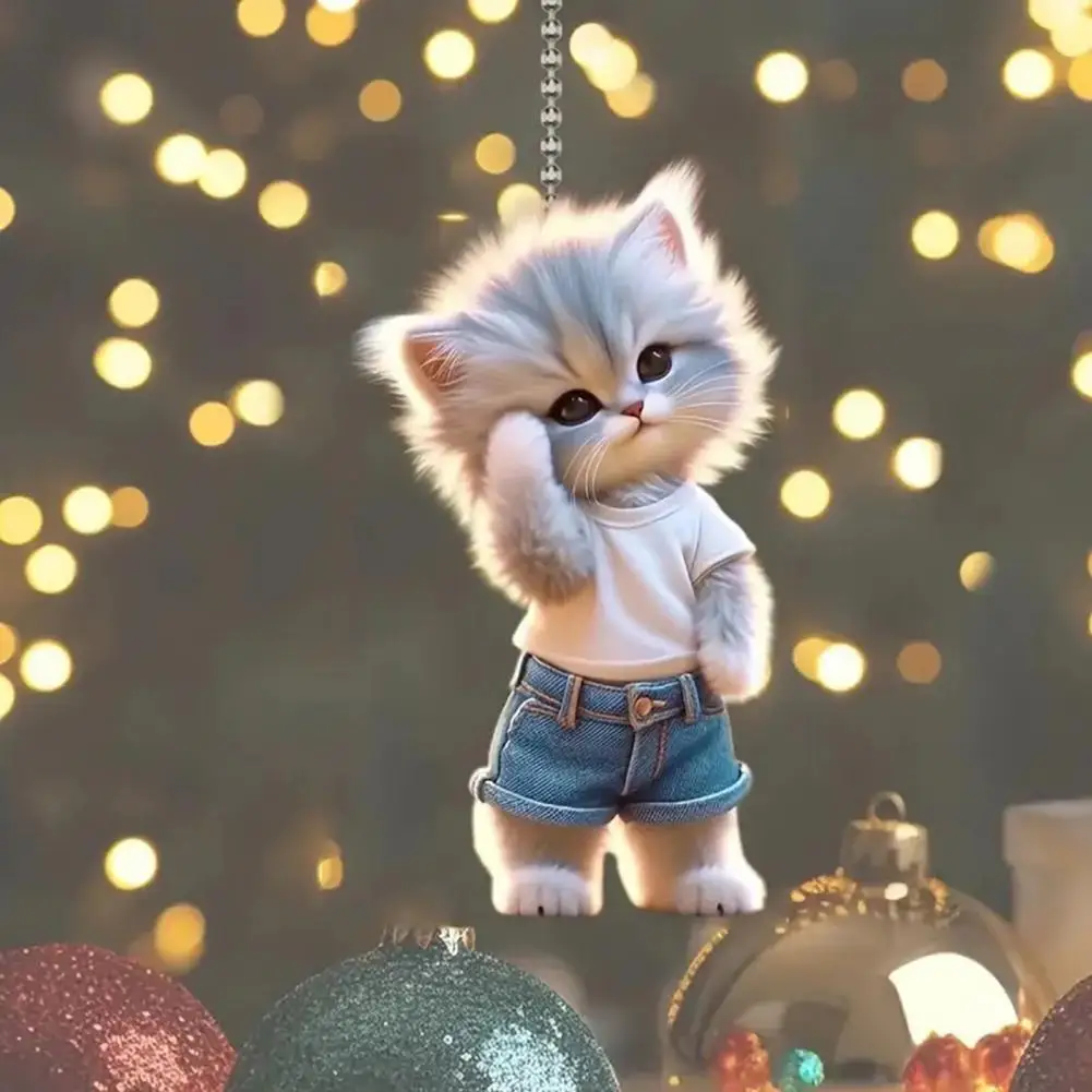 2d украшение в виде кота, милый мультяшный кот, подвесное украшение для дома, рождественская елка, автомобиль, очаровательный 2d плоский акриловый котенок, человек для дома