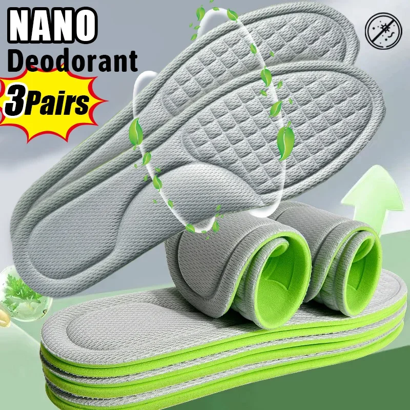 4D Nano Memory Foam Insoles Carbon Antibacterial Deodorant Shoe Pads Men Women Sport Insole Sweat Absorption Running Cushion