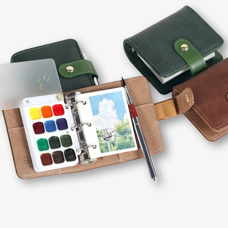 A9 Miniature Leather Bound Pages Watercolor Notebook Watercolor Sketching Miniature Illustration Enthusiast Essential Notebook